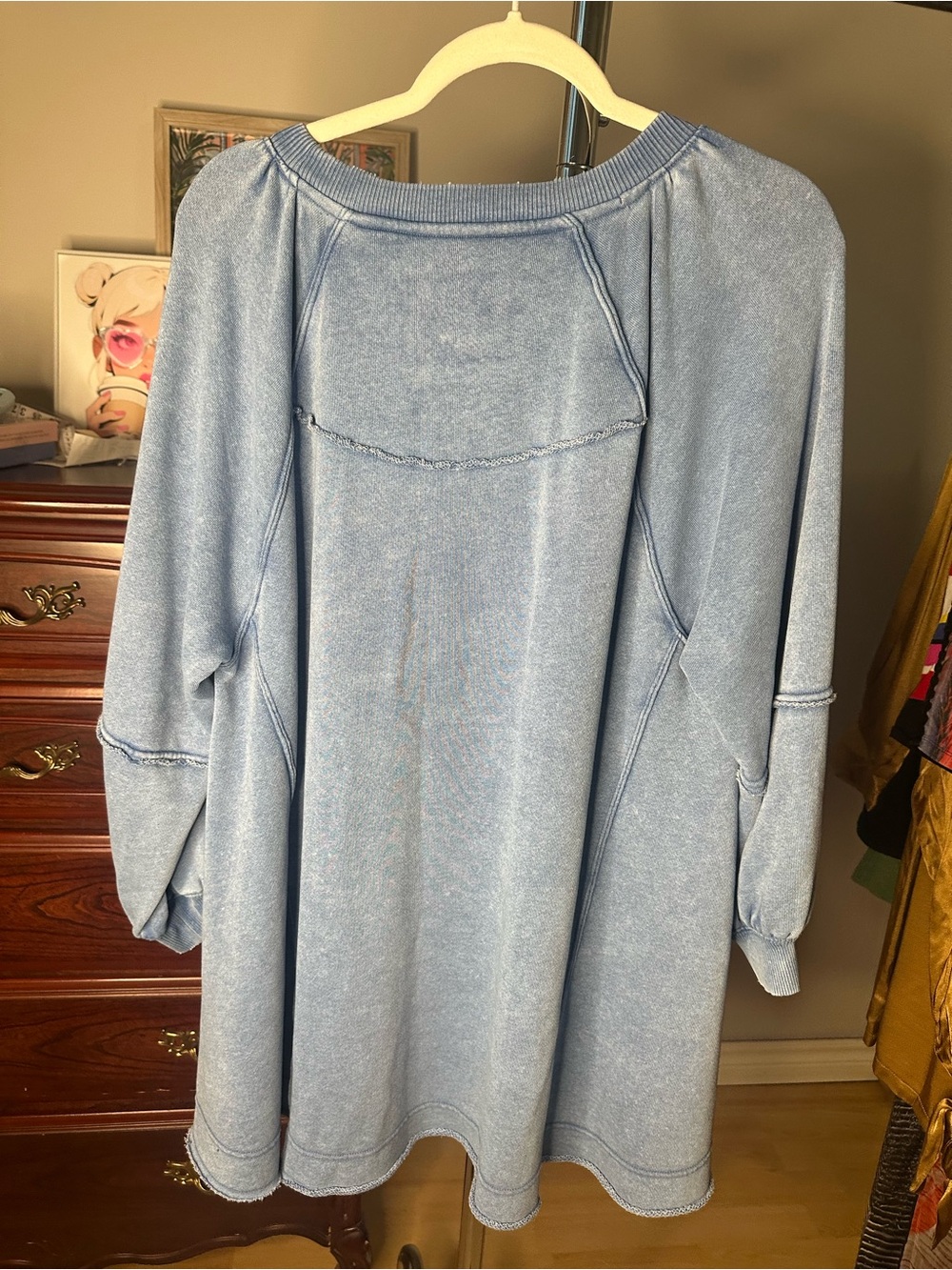 American Eagle Oversized Washed Blue Sweatshirt Dress Tunic S (23”-28” ptp) - Picture 7 of 13
